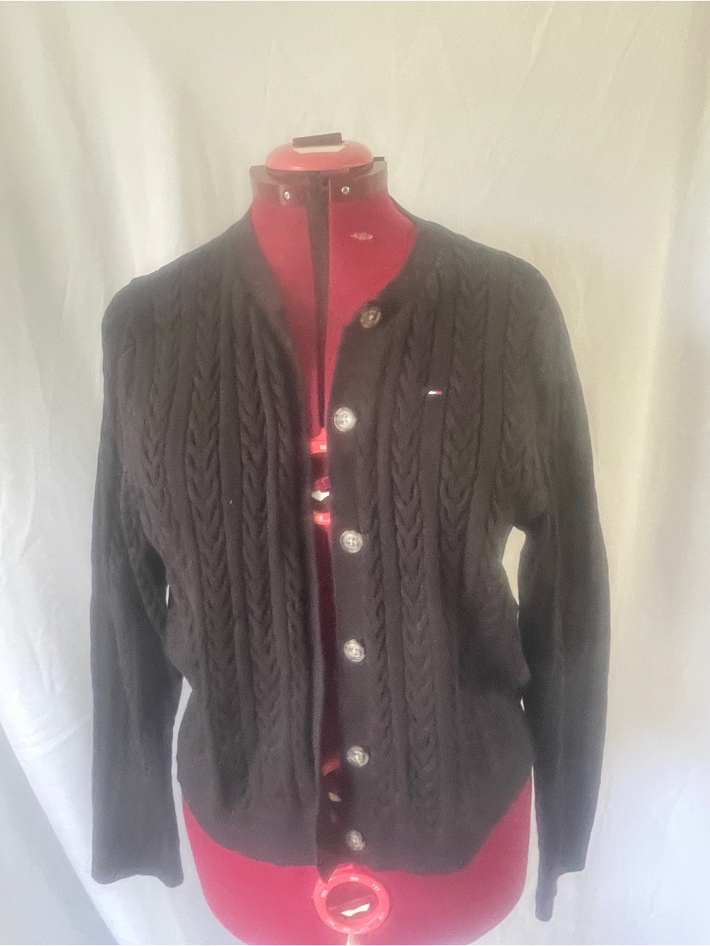 Tommy Hilfiger Black Cable Knit Button-Up Cardigan